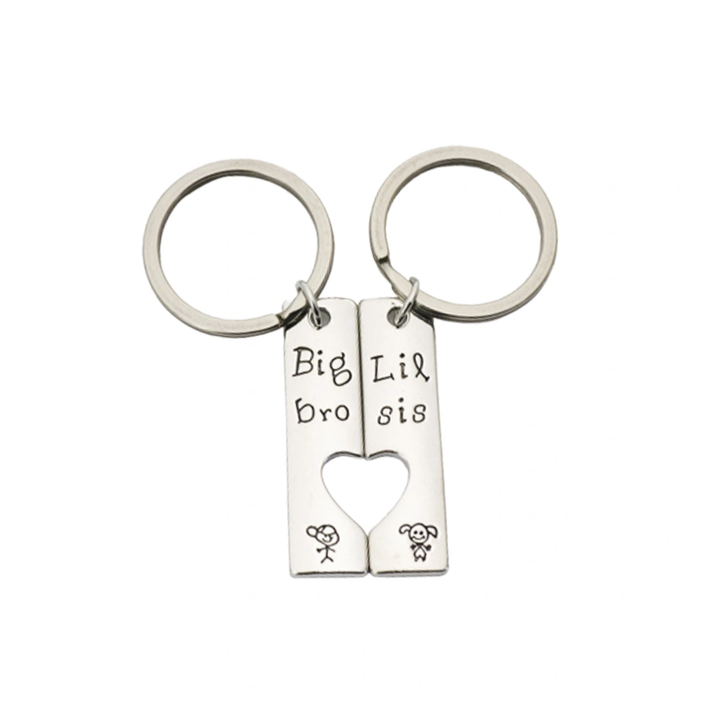 2pcs Simple Letters Design Key Ring Metal Keychains Creative Key Holder Key Decoration Small Gift (Big Bro + K12 Lit Sis)