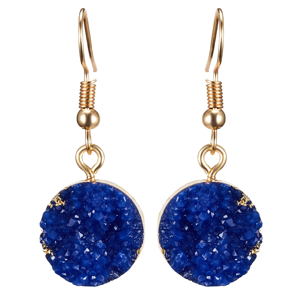Resin Eardrop Simple Round All-Match Beautiful Eardrop Jewelry Earring for Woman (Blue Number 6 Pattern)