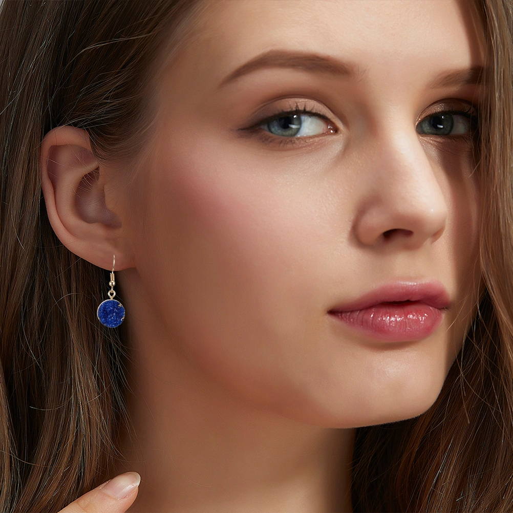 Resin Eardrop Simple Round All-Match Beautiful Eardrop Jewelry Earring for Woman (Blue Number 6 Pattern)