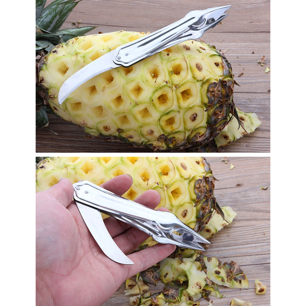 2pcs Stainless Steel Cutter Pineapple Eye Peeler Pineapple Remover Clip Home Kitchen Tools for Home (Silver)