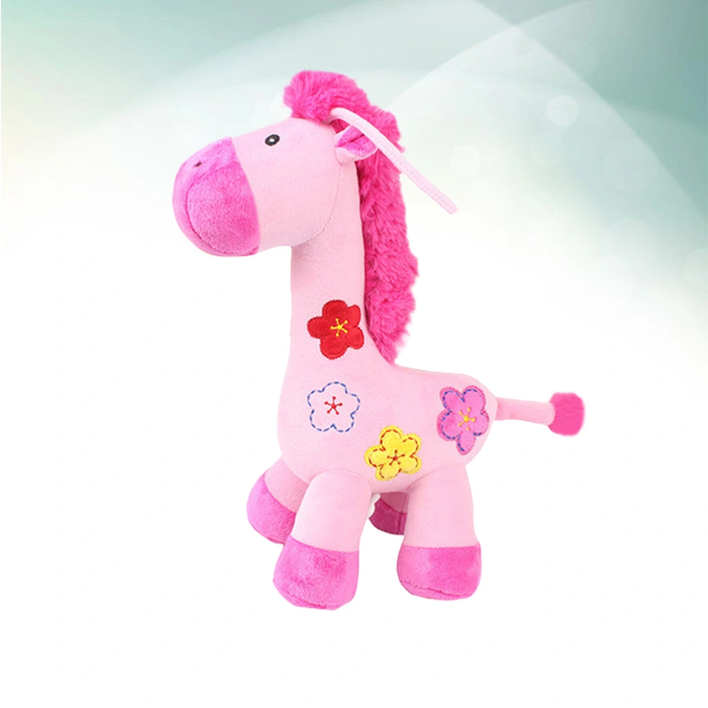 Baby Cartoon Giraffe Plush Dolls with Music Box Puzzle Intelligent Toy Car Bed Hanging Doll(MAP Pink Giraffe Music Pull Bell)