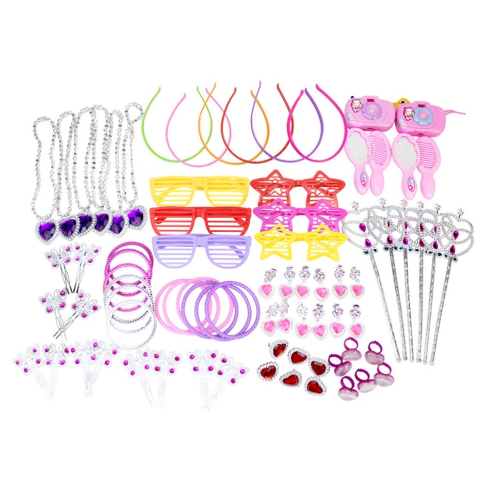 72pcs 12 Styles Children Comestic Toys Bracelets Necklaces Hair Accessories Jewelry Dress up Beauty Makeup Pretend Play Toys New Years Gifts(Mixed Style)