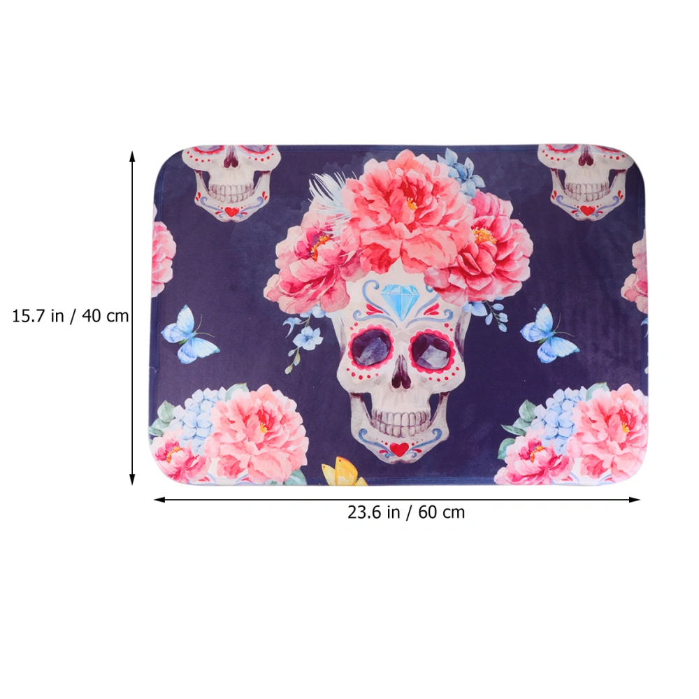 1pc Halloween Skull Pattern Floor Mat Non-slip Floor Mat Water Absorption Mat