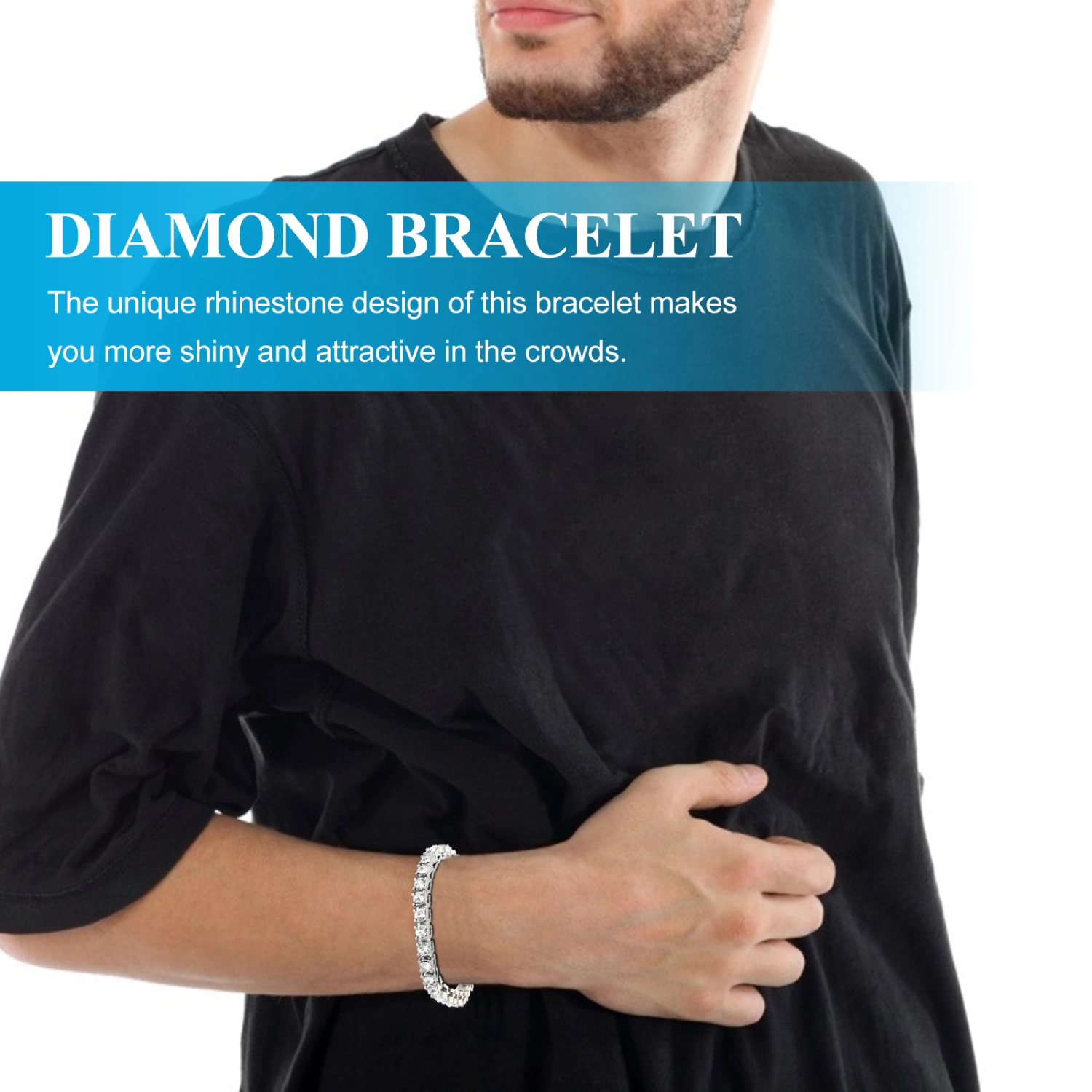 Hip Hop Style Rhinestone Bracelet Wrist Decorations Bling Bracelet for Men