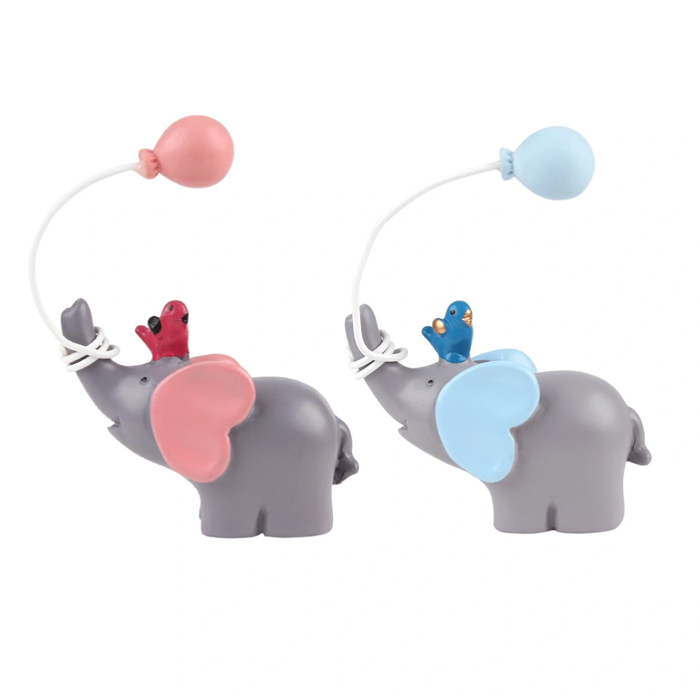 2Pcs Creative Resin Cake Decoration Adorable Blue Pink Balloon Elephant Shaped Ornaments Birthday Wedding Dessert Table Adornments