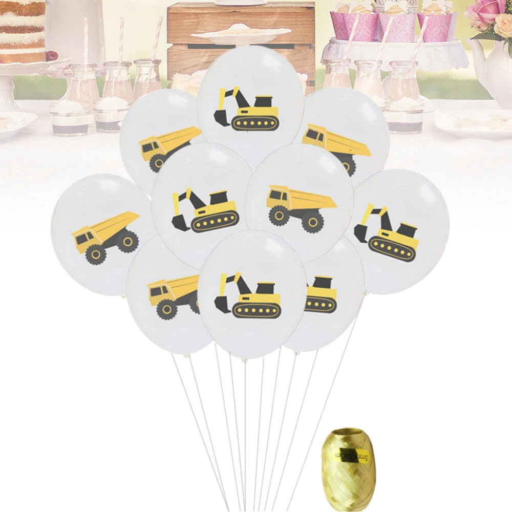 20pcs 12inch Excavator Printing Latex Balloons Engineering Truck Pattern Balloons Party Decoration Supplies (10pcs Excavator Pattern Balloon + 10pcs Truck Pattern Balloon, with Ribbon)