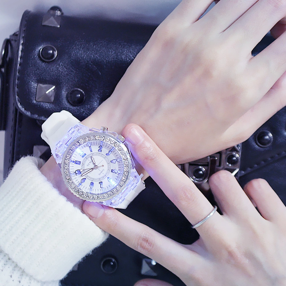 Luminous Diamond LED Watch Jelly Quartz Watch for Male Female Students (Small-White)