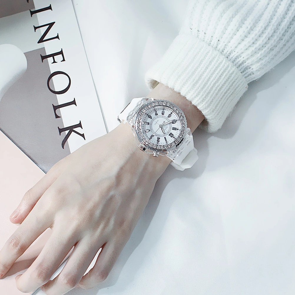 Luminous Diamond LED Watch Jelly Quartz Watch for Male Female Students (Small-White)
