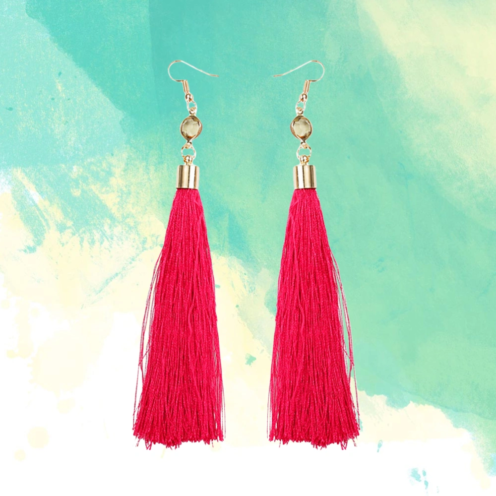 A Pair of Women Vintage Earrings Fashion Temperament Jewelry Literary Tassel Earrings Long Earrings for Women (Rosy)