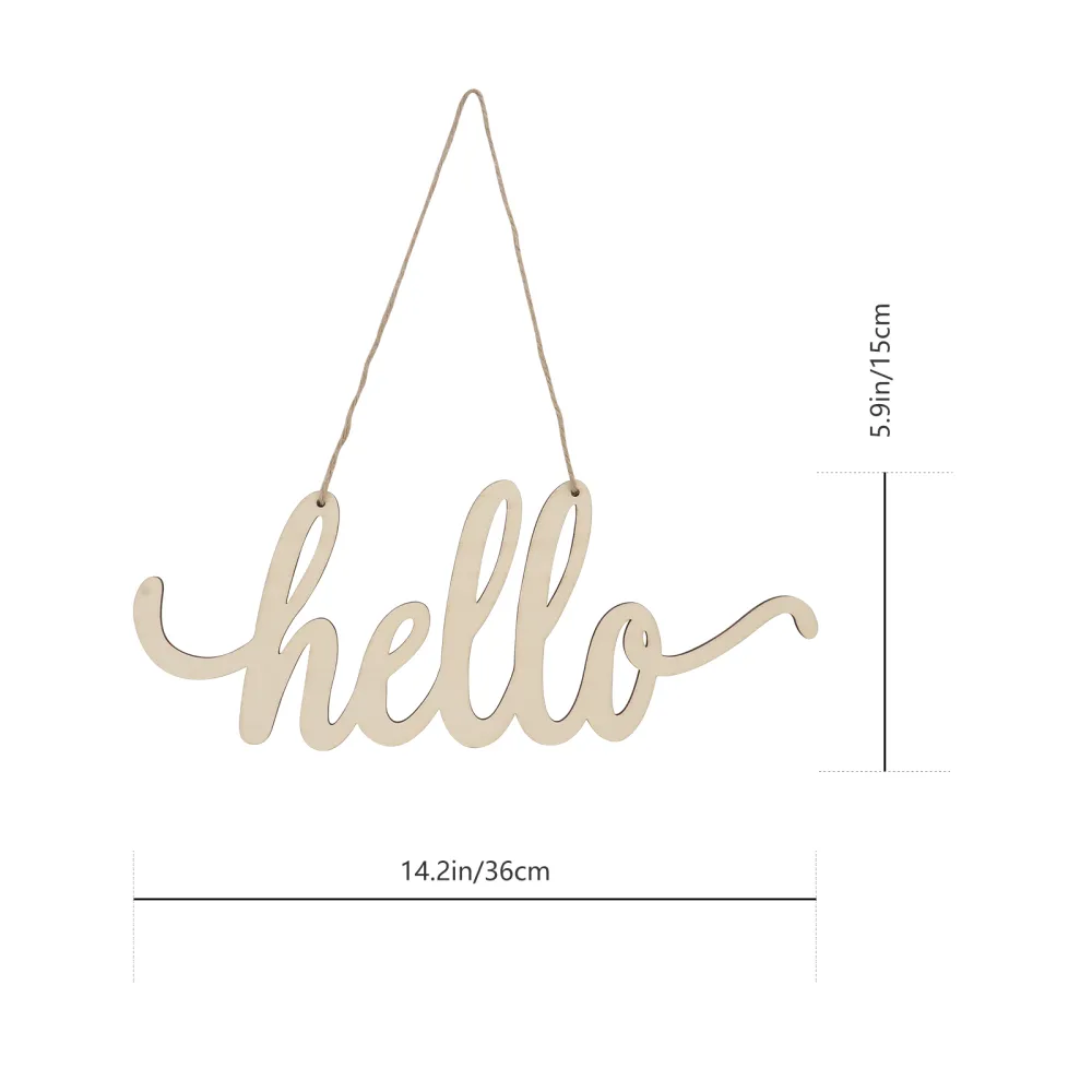 1Pc Wooden Plaque Rustic Hello Words Hanging Tag Craft Hanging Decor (Khaki)