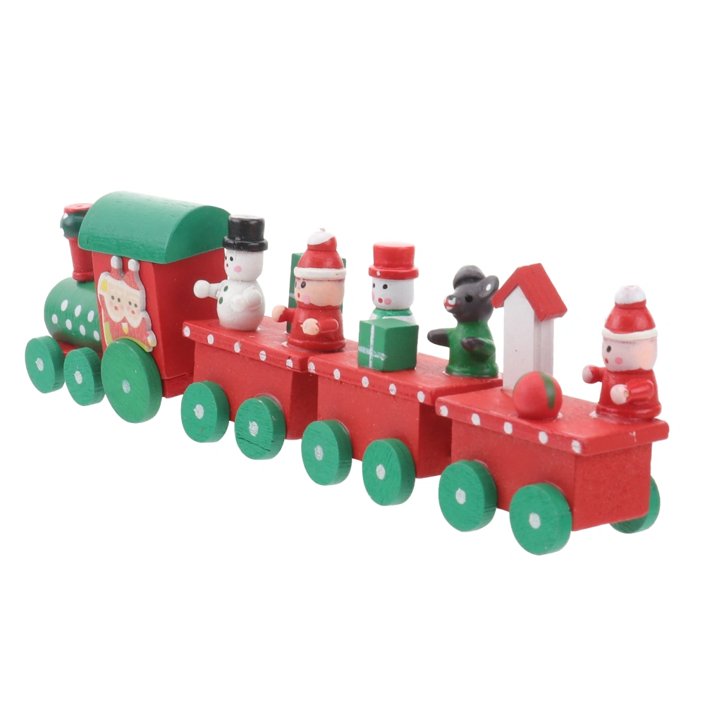 Christmas Decor Wooden Mini Train Decoration Ornaments Kids Gift Home Party Kindergarten Decor (Red and Green)