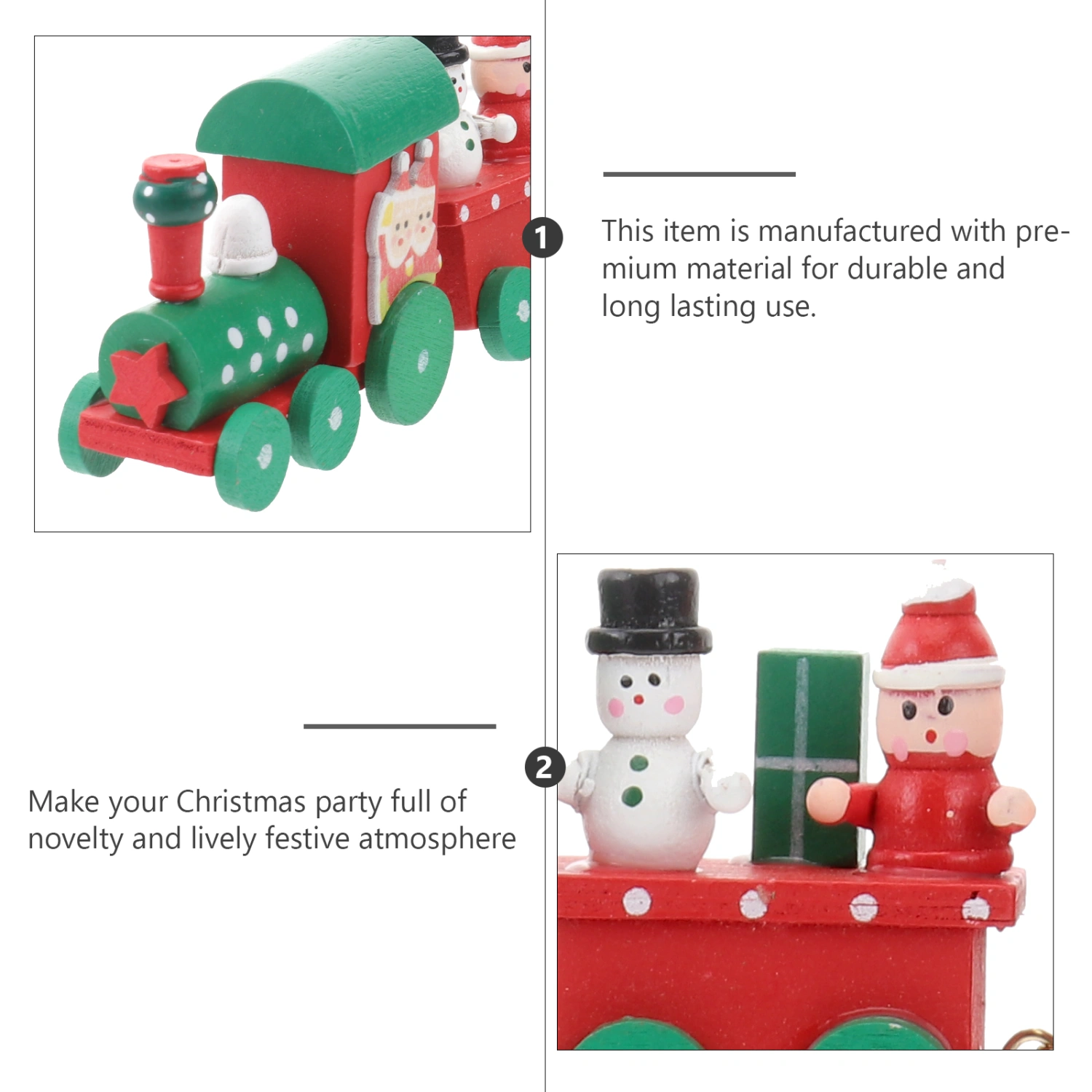Christmas Decor Wooden Mini Train Decoration Ornaments Kids Gift Home Party Kindergarten Decor (Red and Green)