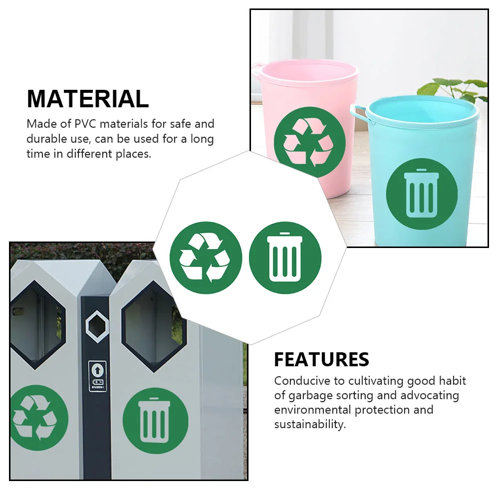 2pcs Adhesive Waste Sorting Stickers Trash Can Recycling Stickers Label Decors