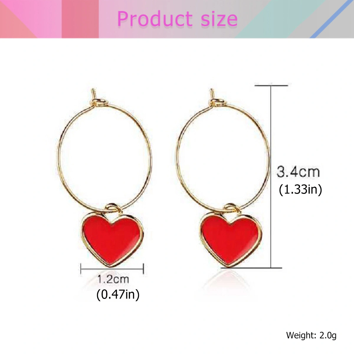1 Pair of Red Heart Shape Earrings Circle Ear Drop Simple Ear Dangle Women Dangler Ear Jewelry