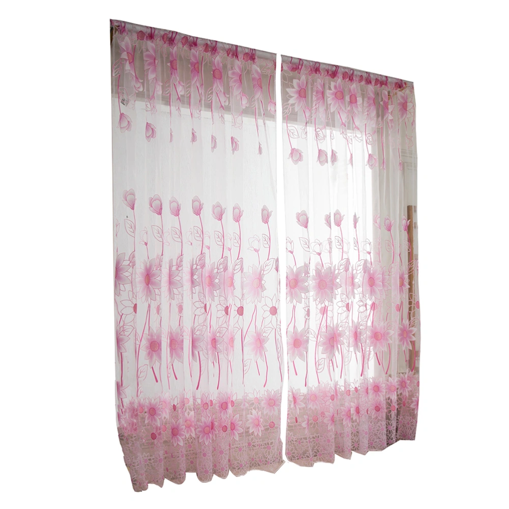 100*200cm Sunflower Patterns Curtain Living Room Balcony Curtain Home Decorations window treatment (Pink)