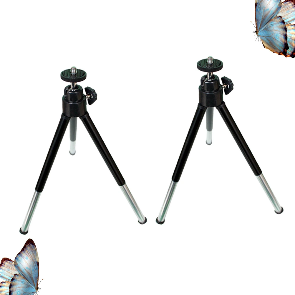 2PCS Mini Mobile Phone Tripod Telescopic Two-segment Tripod Small Desktop Photographying Tripod Digital SLR Camera Holder for Friends (Black)
