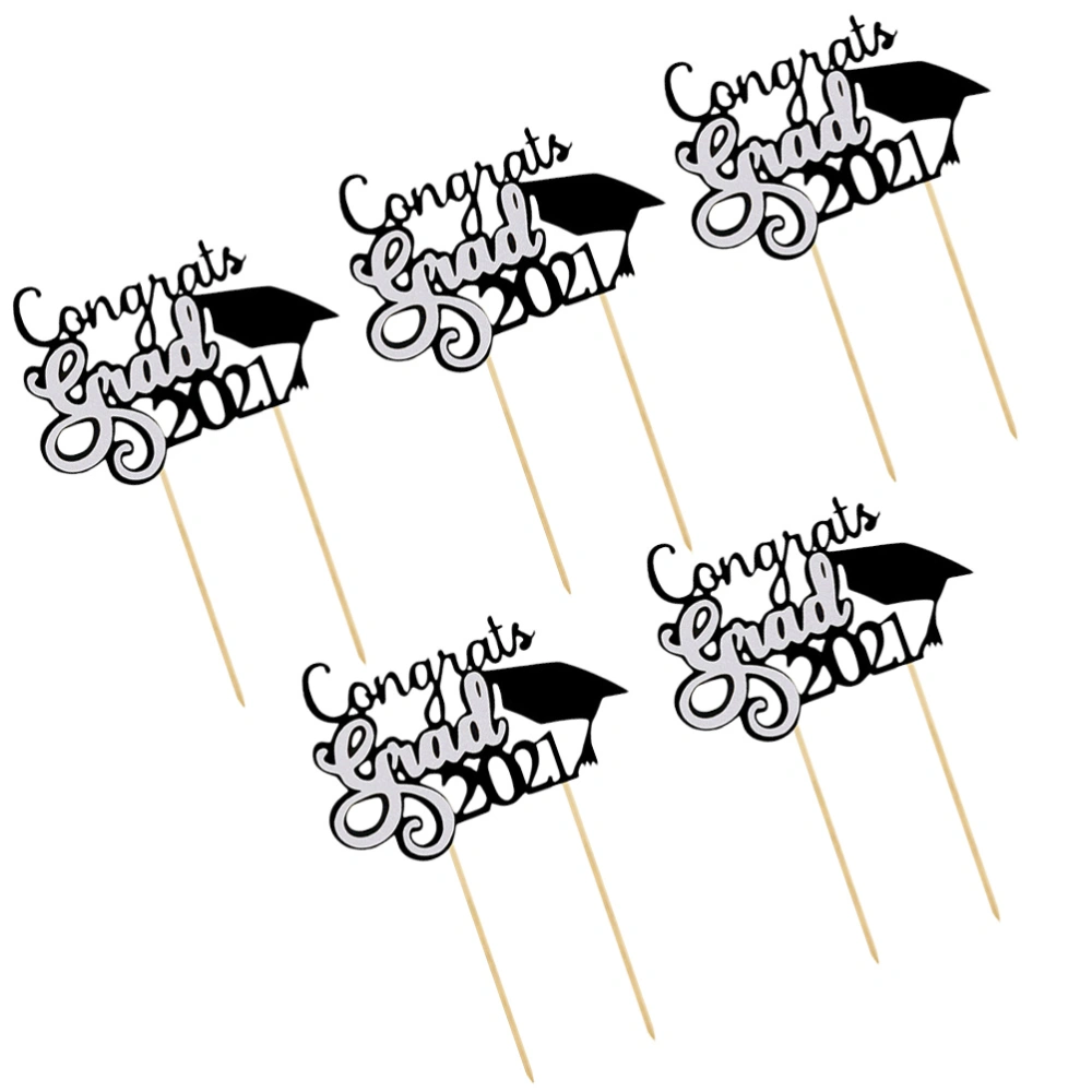 5Pcs 2021 Graduation Party Cake Insert Cards Chic Dessert Toppers Cake Decors