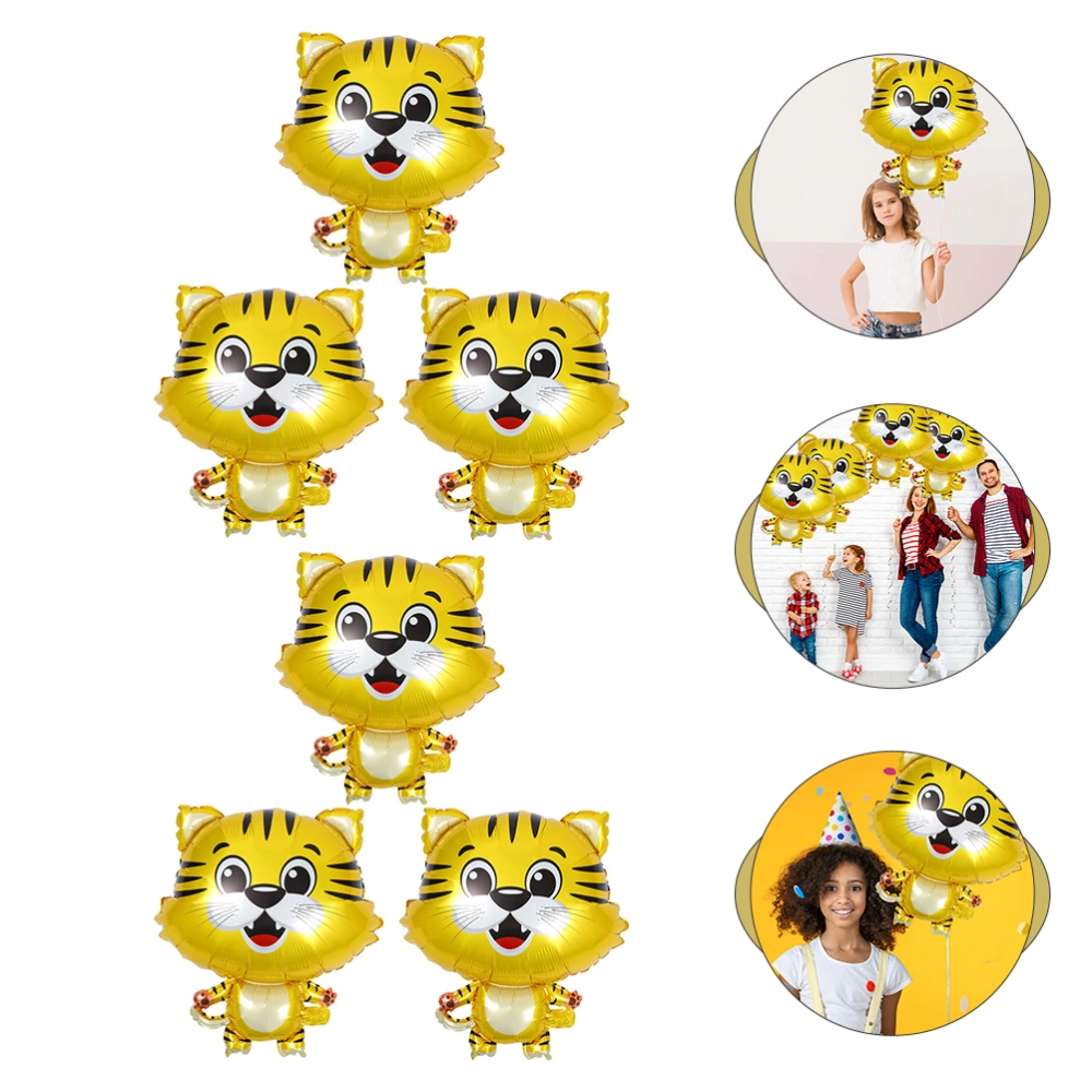 6pcs Cartoon Tiger Balloons Animal Aluminum Film Balloons Party Decorations