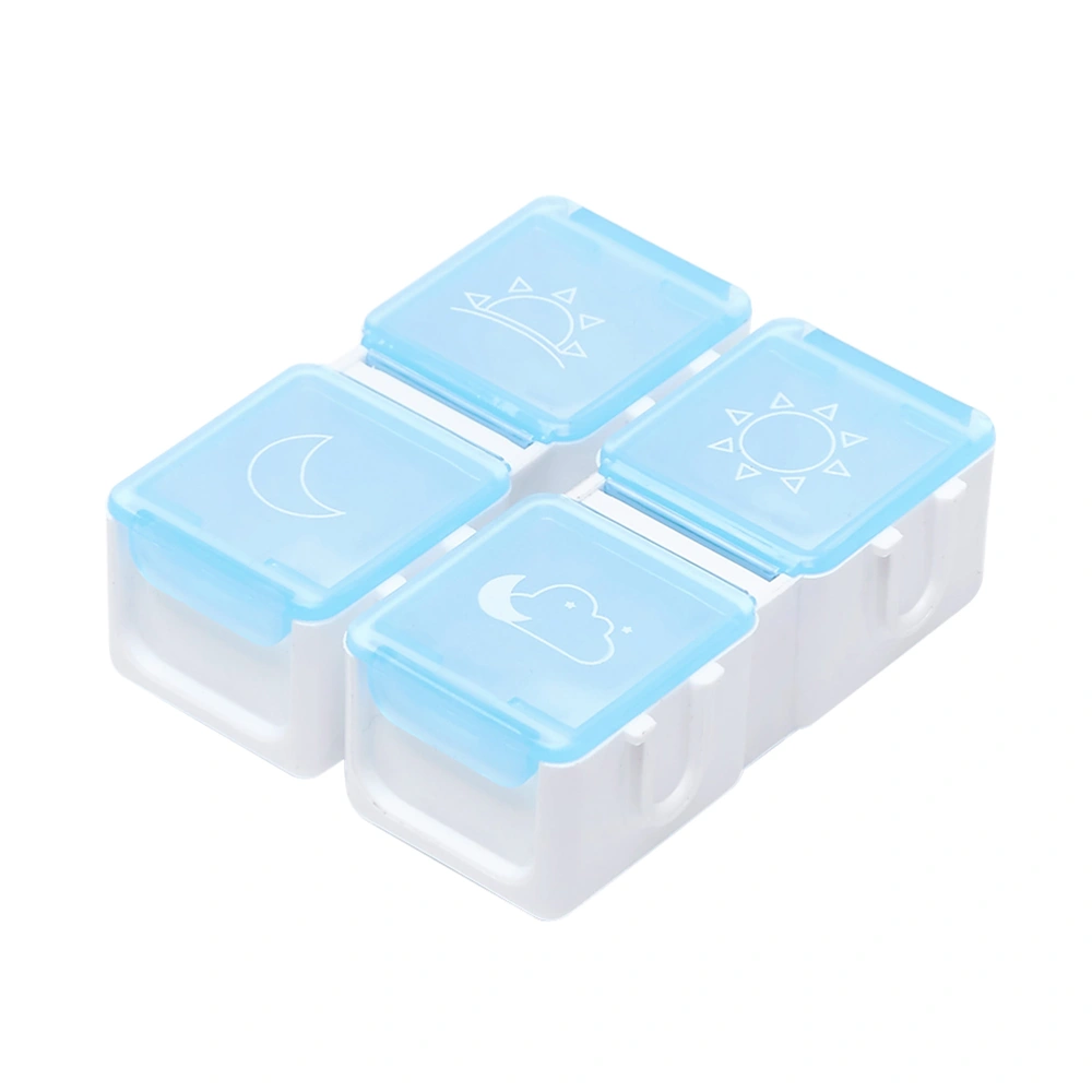 1PC Mini 4 Slots Pill Box Portable Plastic Medicine Storage Case Container for Outdoor (Sky-blue)