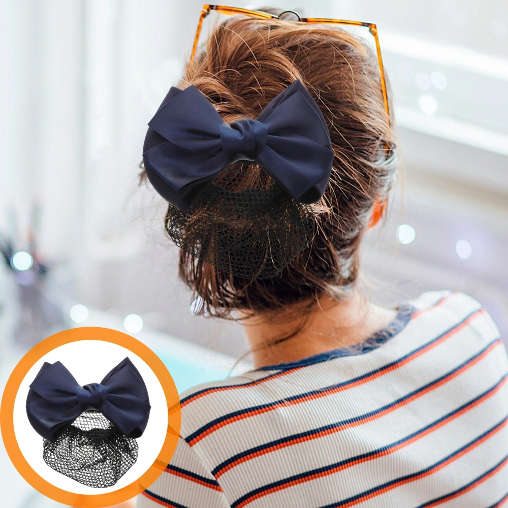 1Pc Beautiful Bowknot Design Hair Net Pearl Studded Hairpin for Hair Decoration Use Thick Net (Dark Blue)