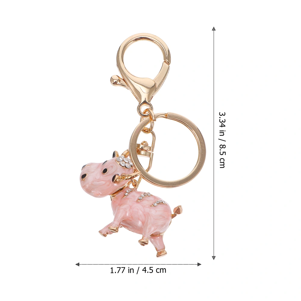 Rhinestone Milk Cow Carriage Keyring Cartoon Pendant Keychains Wallet Keyring