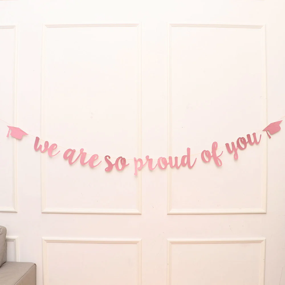 Rose Gold Glitter Letter Bunting and Wafer Hanging Pendant Graduation Party Banner Paper Printing Garland Creative Graduation Flag Set Prom Photo Props Layout Favors(2pcs in 1 Set Letter and 1 Set 4 Meters Wafer Bunting)