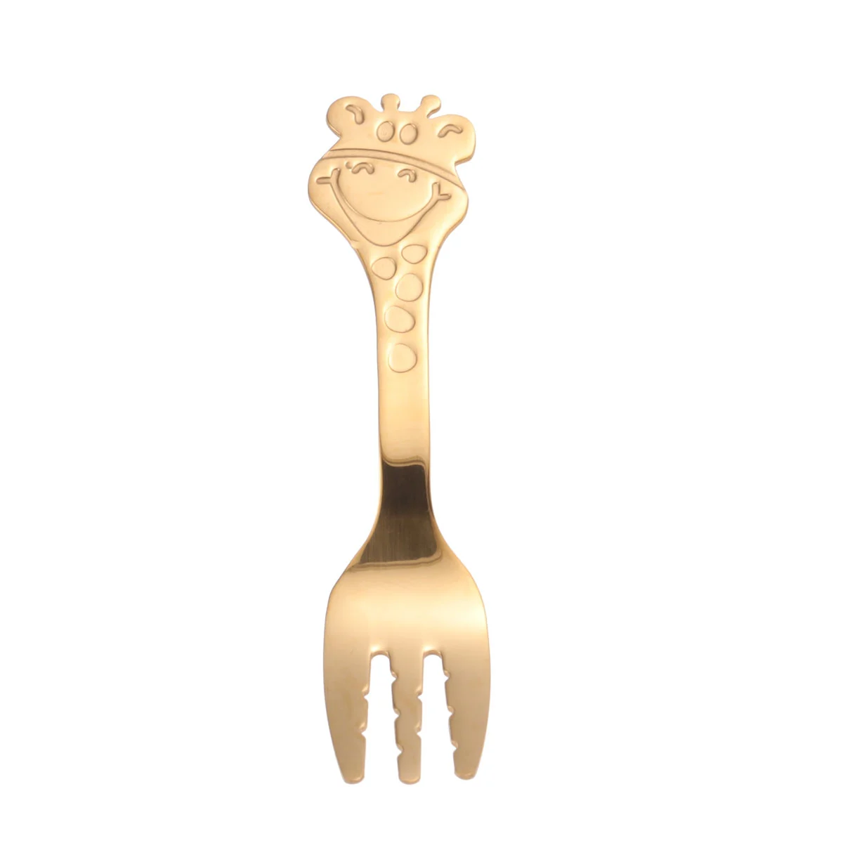 Baby Cartoon Giraffe Stainless Steel Spoon Children Dinner Spoon Tableware (Golden)