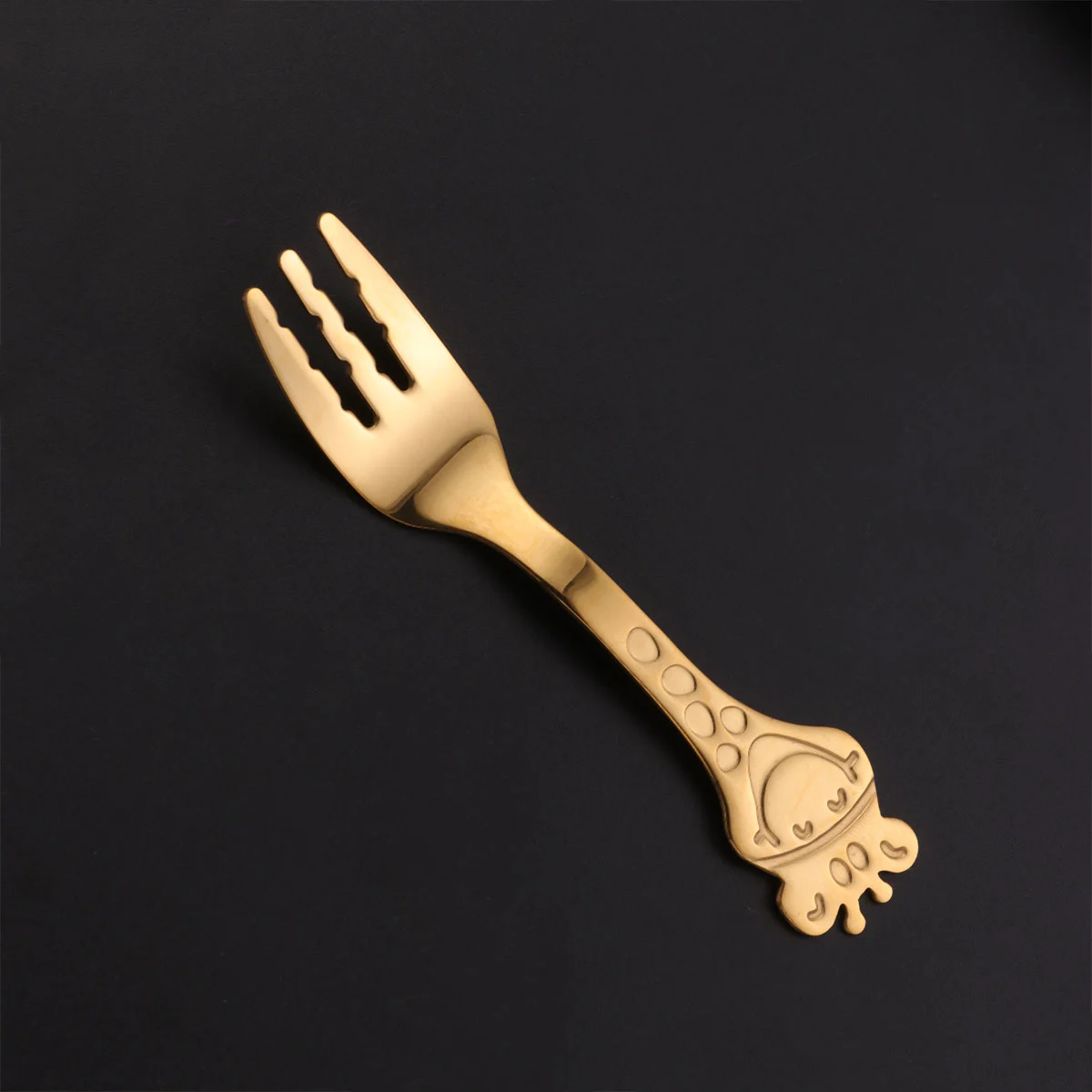 Baby Cartoon Giraffe Stainless Steel Spoon Children Dinner Spoon Tableware (Golden)