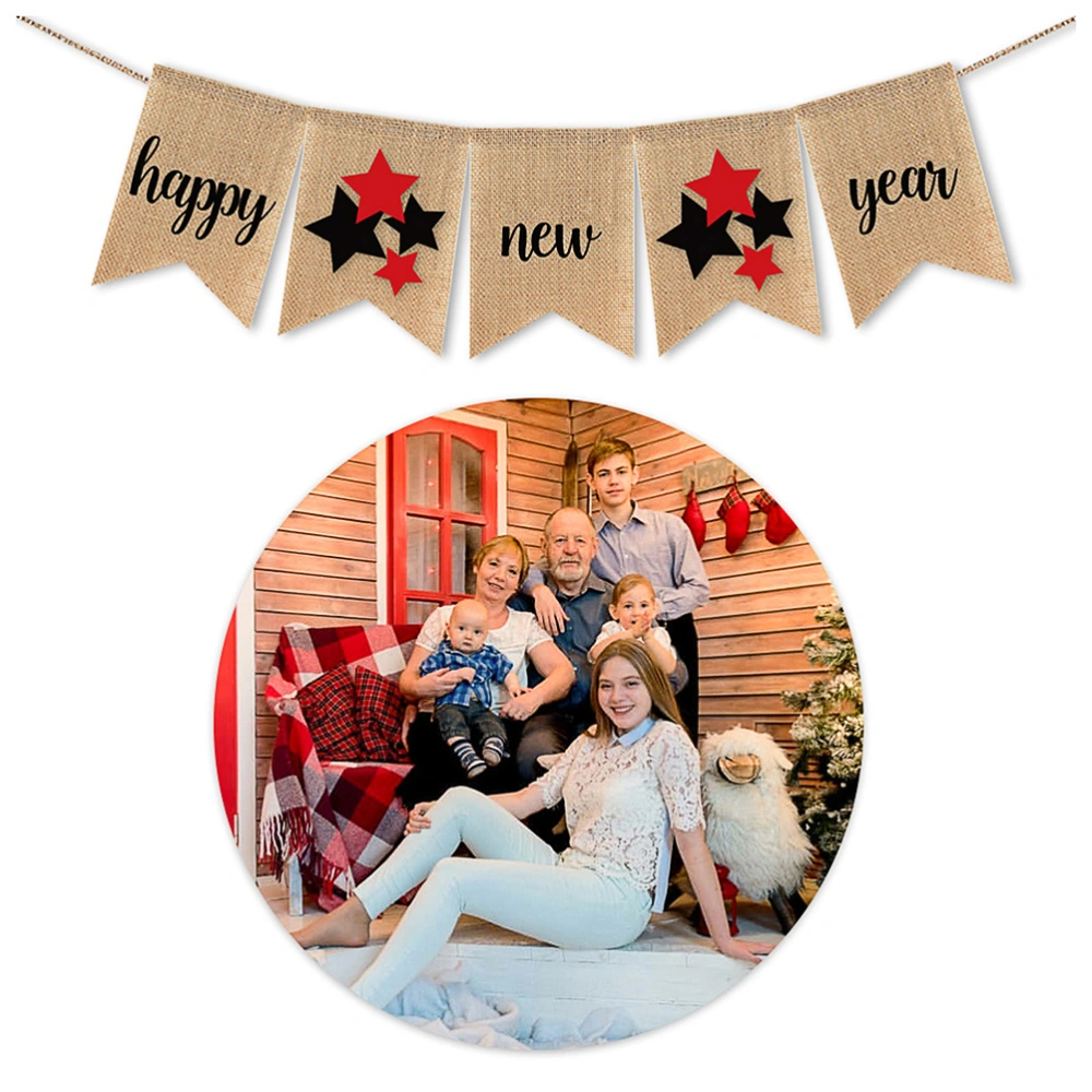 Happy New Year Banners Linen Buntings Party Decorations (Assorted Color)