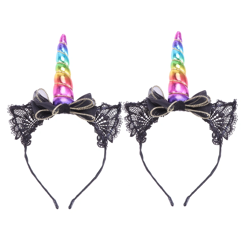 2 Pcs Unicorn Hairband Cat Ear Lace Headband Women Girls Red Hair Band Hair Accessories for Hallowen Party Cosplay Christmas