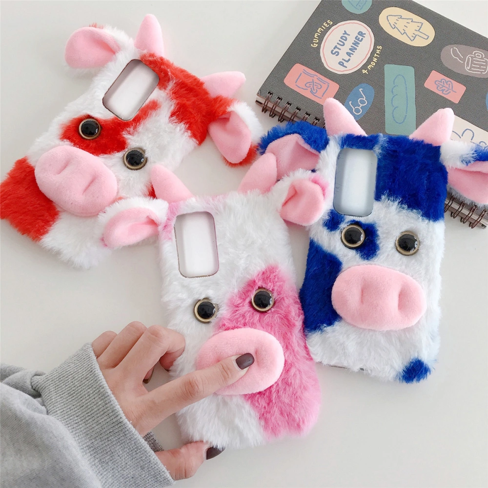 Fuzzy Girly Phone Case Cartoon Cow Protective Shell Compatible with S20 FE 5G