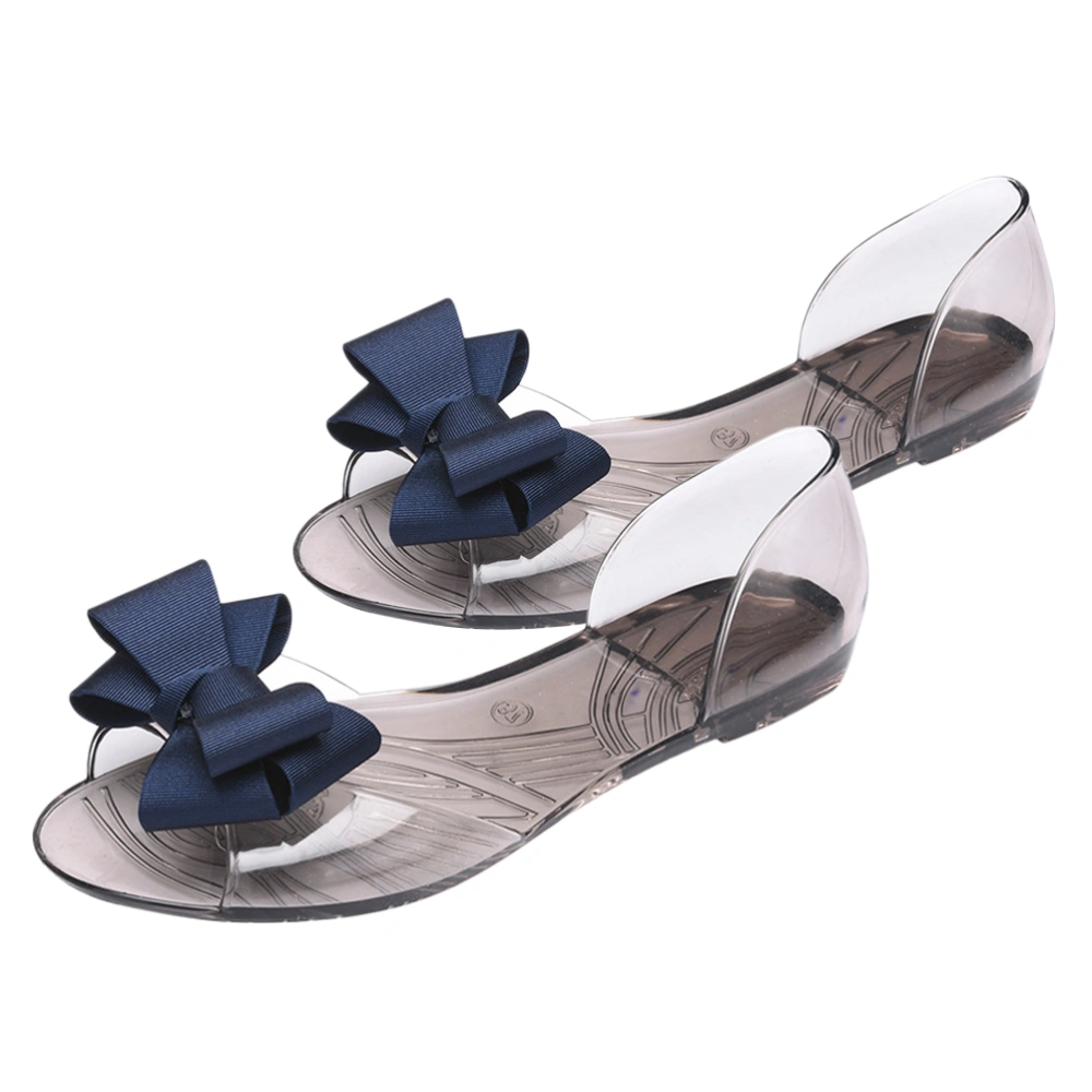 Flat Jelly Shoes Fashion Fish Mouth Sandal Bowknot Sandals Creative Summer Beach Shoes for Women (Dark Blue 37 Yards 6.5US,4UK，37.5EU,9.2355Inch)