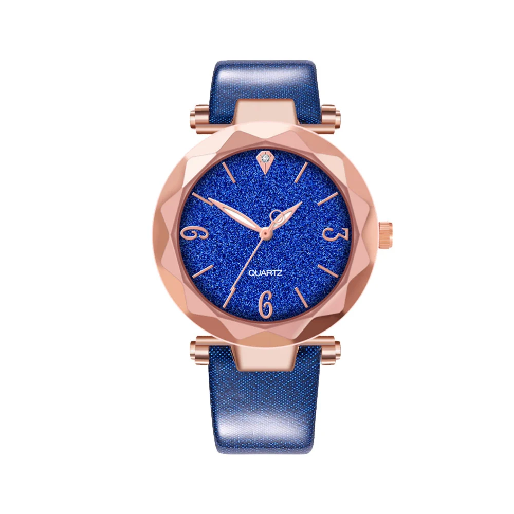 Casual Women Romantic Wrist Watch Quartz Watch Leather Rhinestone Designer Ladies Clock Simple Dress Gift (Blue)