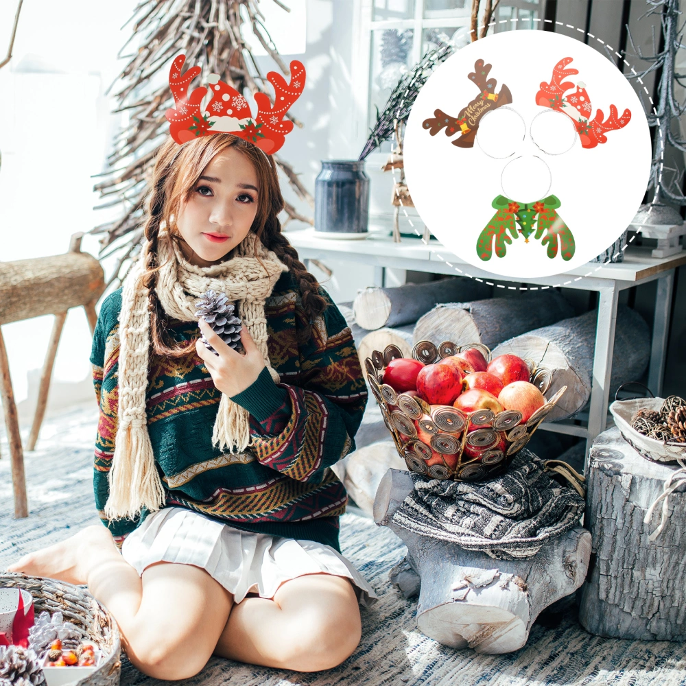 9Pcs Christmas Antler Headband Role-playing Antlers Paper Reindeer Antler Headwear