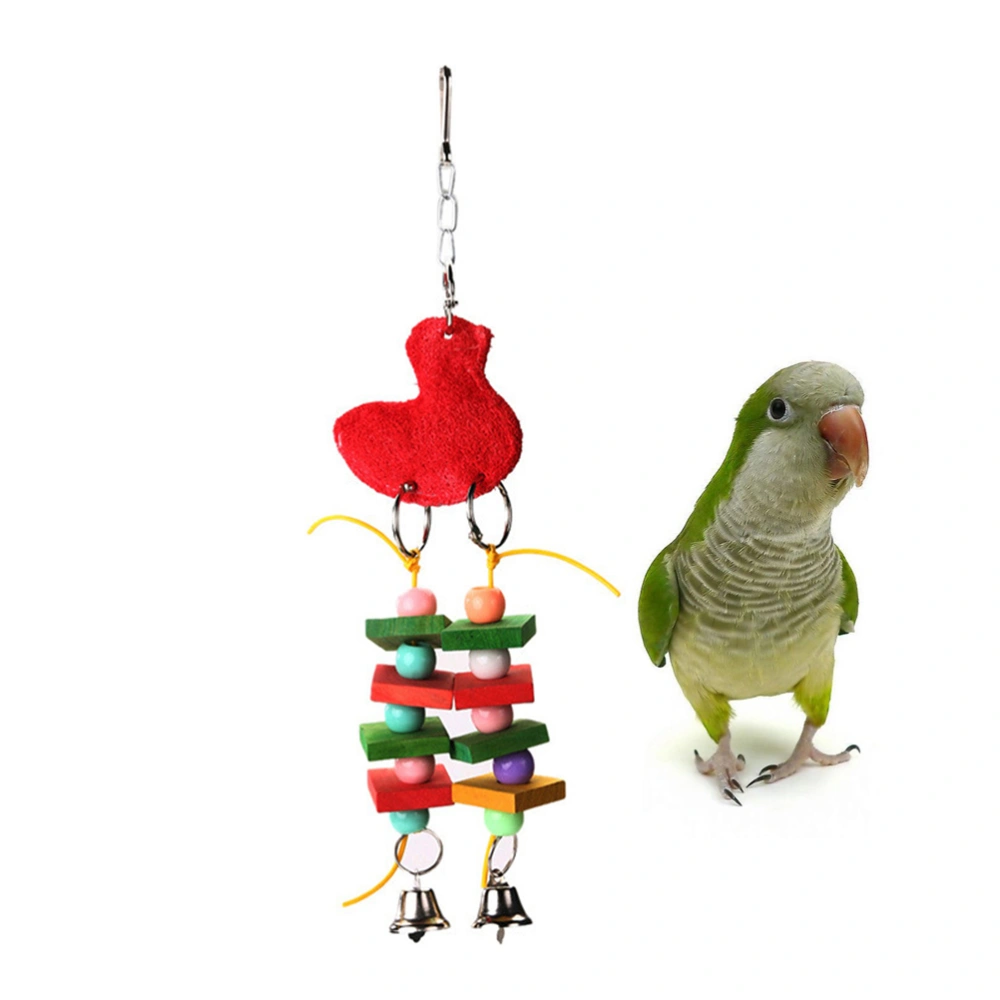 Funny Playing Toy Creative Parrot Educational Toy Wood Block Bird Cage Hanging Bite String (Random Color)