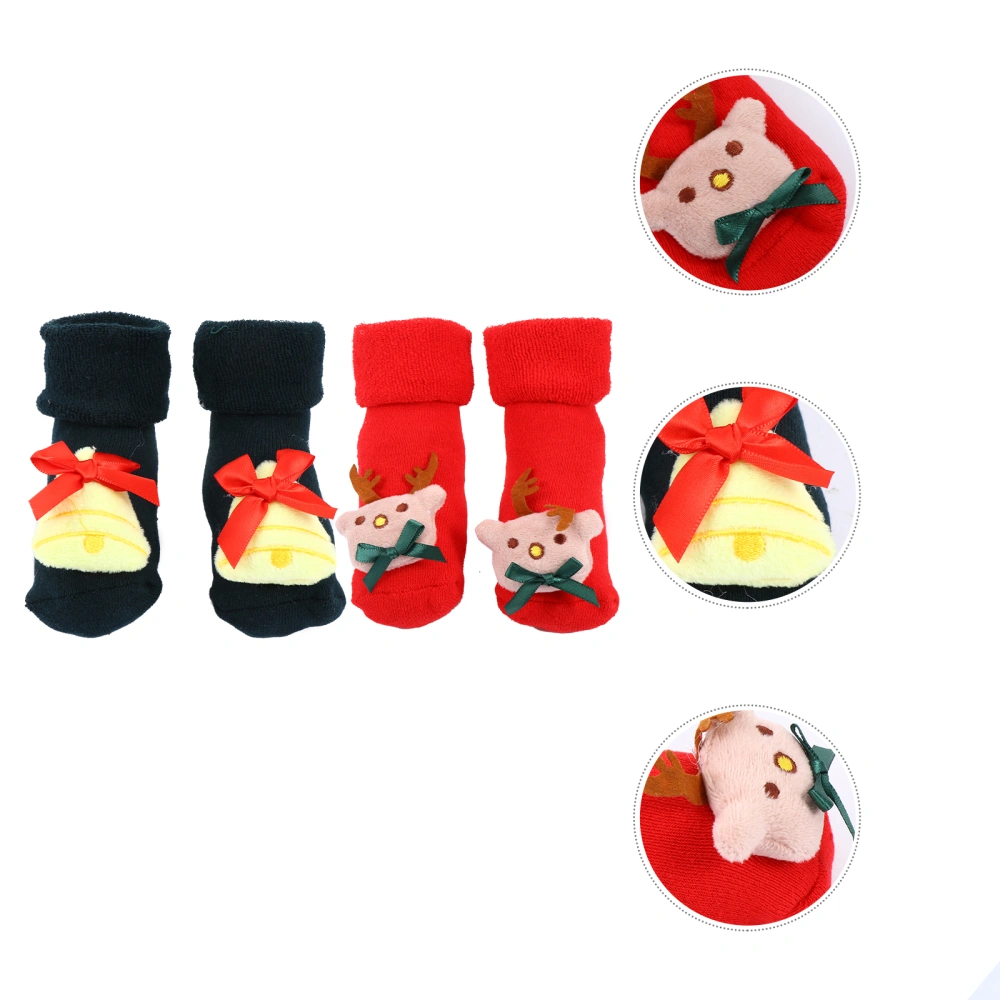 2 Pairs of Christmas Baby Stockings Winter Warm Kids Socks Anti-slip Floor Socks