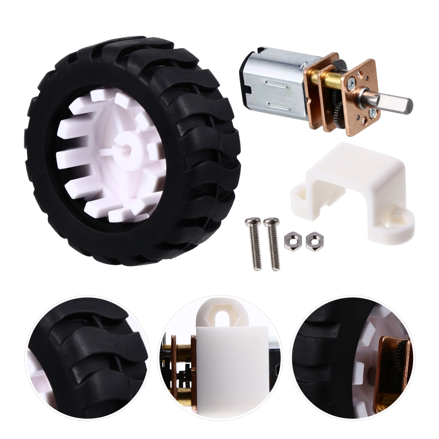 1 Set Micro Speeds Reduction Motor Mini Gear Box Motor with Rubber Tire