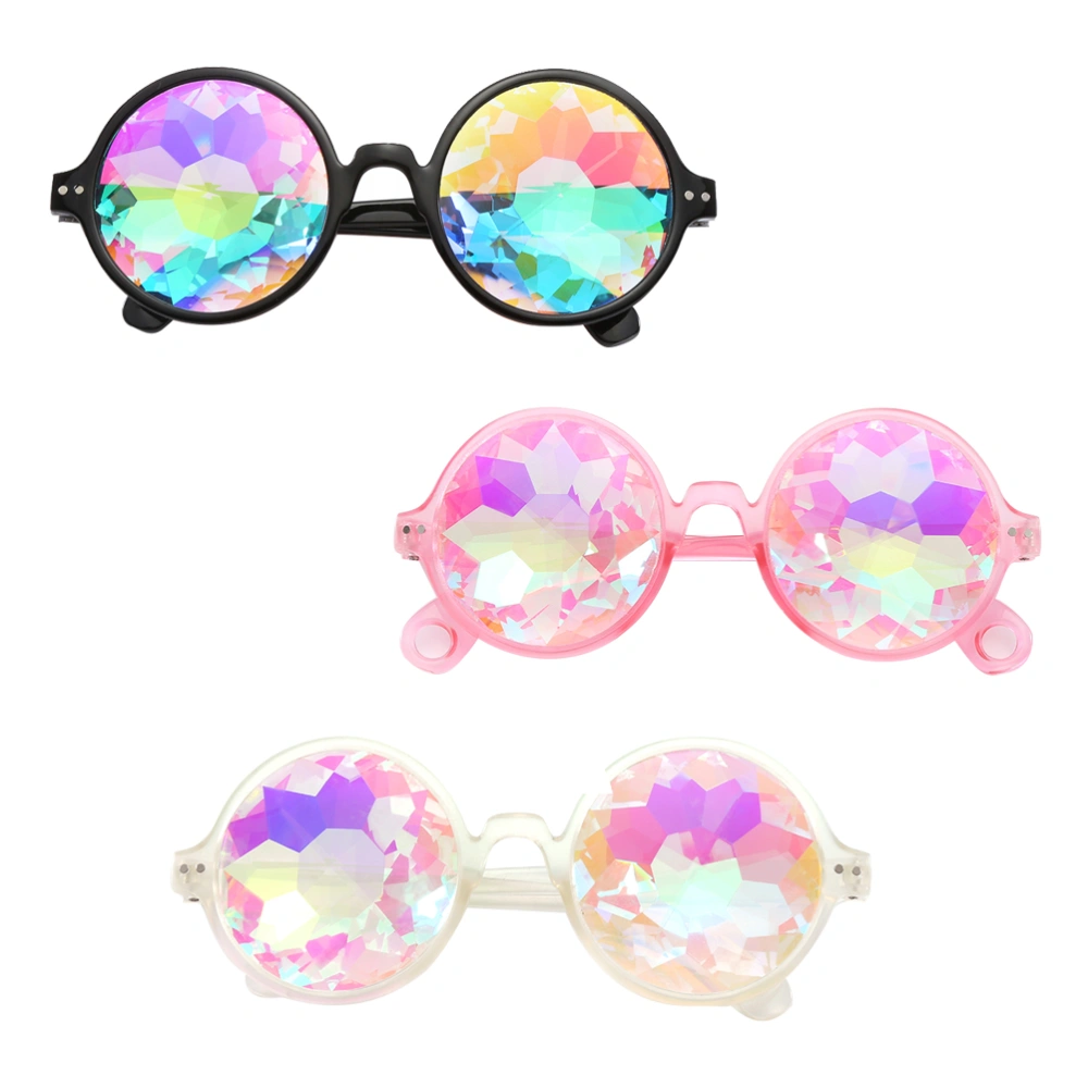 3Pcs Psychedelic Sunglasses Kaleidoscope Glasses Round Kaleidoscope Sunglasses Diffracted Lens Sunglasses (Pink White Black for Each 1Pc)