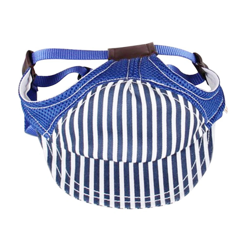 Pet Dog Puppy Baseball Mesh Stripe Visor Hat Sunhat Adjustable Chin Strap Sunbonnet with Ear Holes - Size S(Random Color)