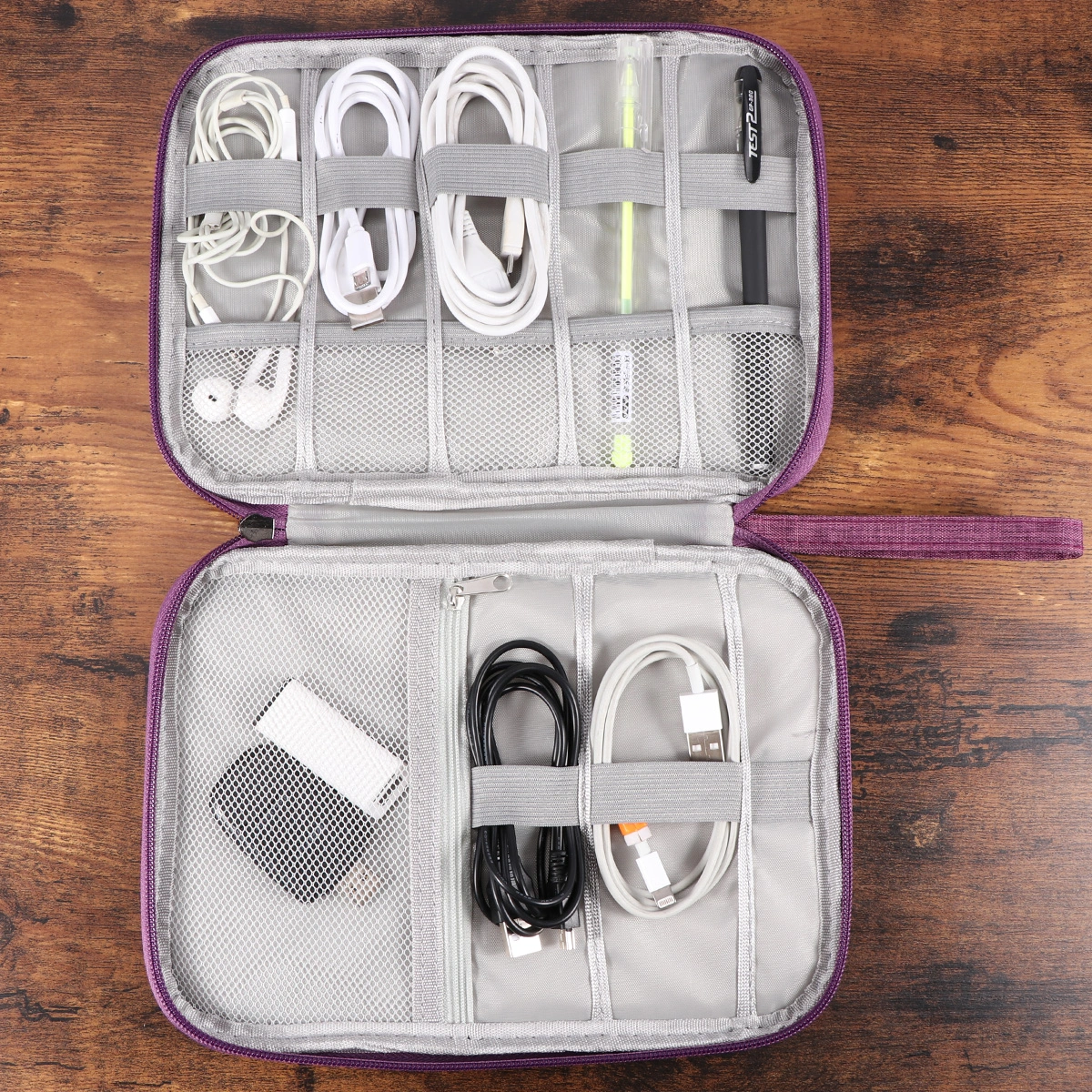 Multi-function Digital Storage Bag Large Capacity USB Cable Earphone Power Bank Storage Pouch Portable Digital Holder (Purple)