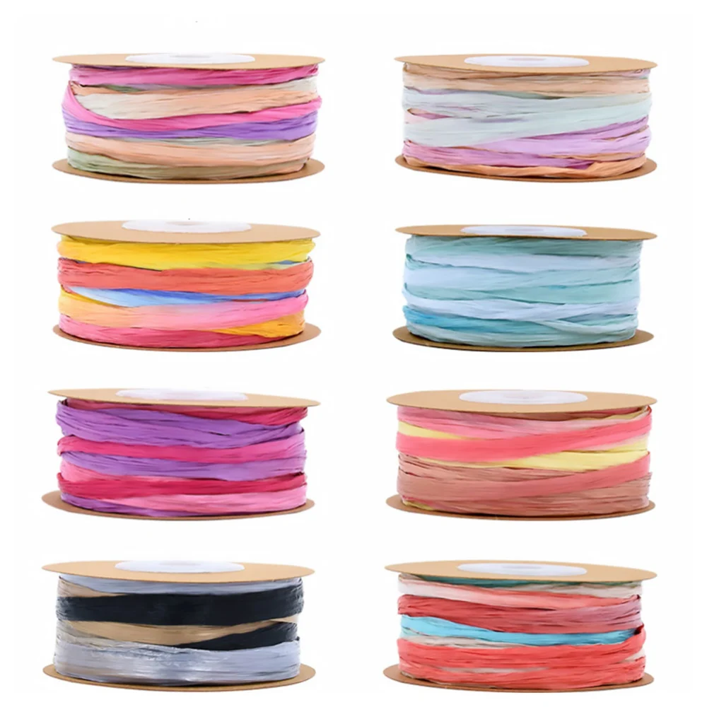 8 Rolls Natural Fiber Rope Diy Woven Biodegradable Wrap Rope Environmentally Friendly Colored Dyed Rope (Mixed Color, 20 Yards)