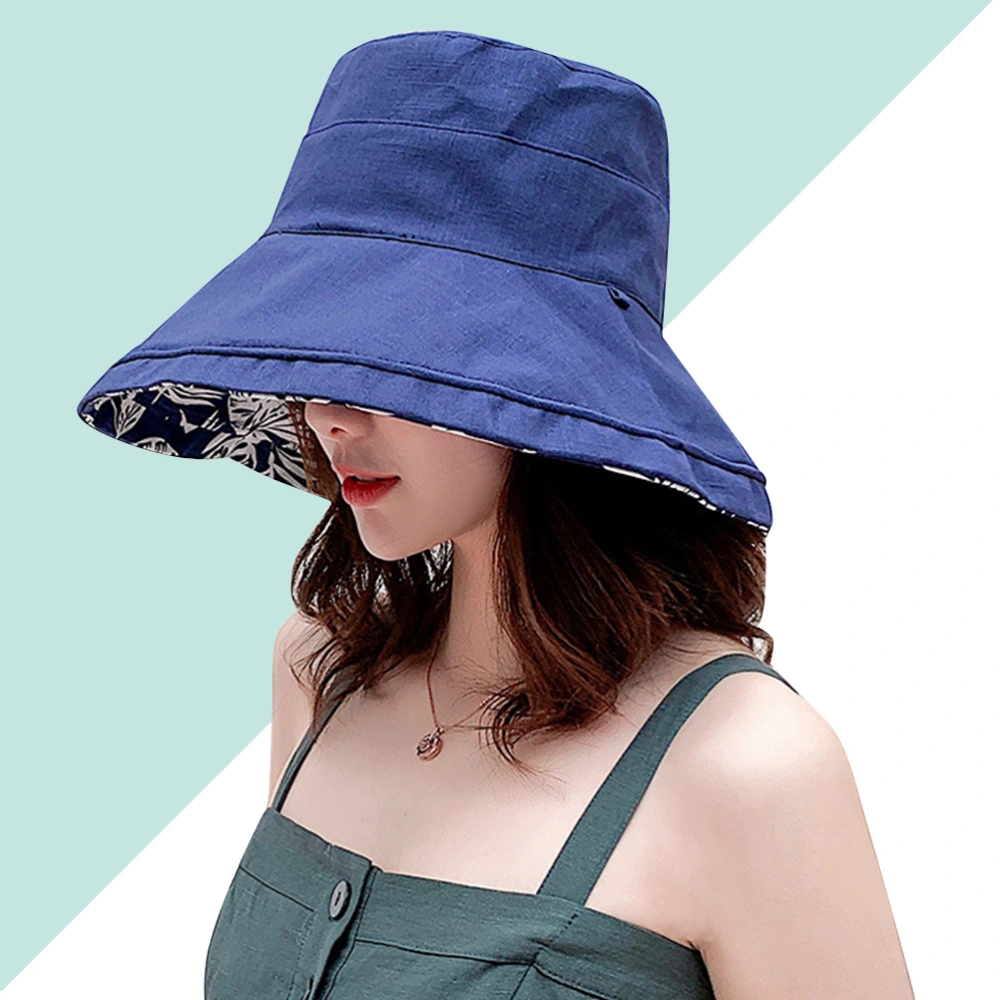 Printing Bucket Hat Double-sided Sun Hat Stylish Sun Protection Simple Style Casual Hat for Outside (Navy Blue)