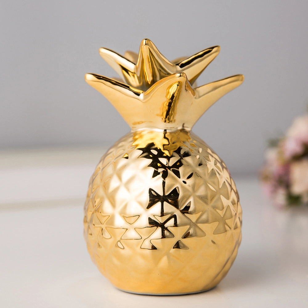 1pc Ceramic Pineapple Piggy Bank Coin Bank Personalized Money Saving Box Decor (Golden)