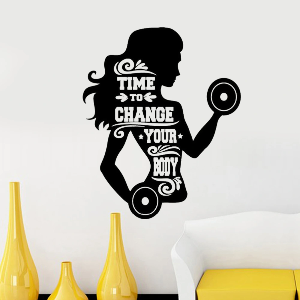 1pc Wall Sticker Wall Decals English Inspirational Fitness Poster Removable Fitness Room Black