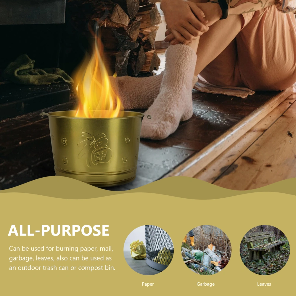 1PC Golden Stainless Steel Sacrificial Money Burning Bucket Burning Paper Bucket