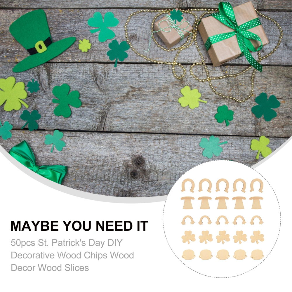 50pcs St. Patrick's Day DIY Decorative Wood Chips Wood Decor Wood Slices