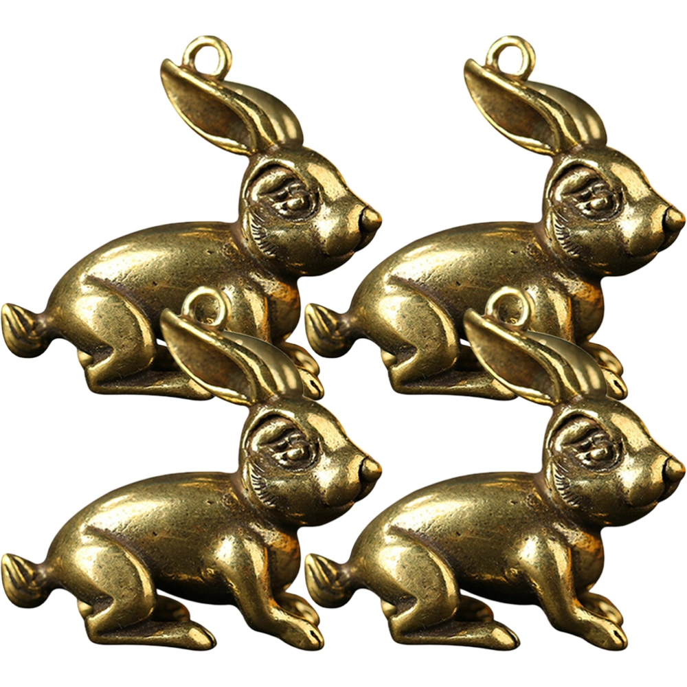 4pcs Rabbit Charms Rabbit Hanging Ornament DIY Key Charm Zodiac Brass Crafts