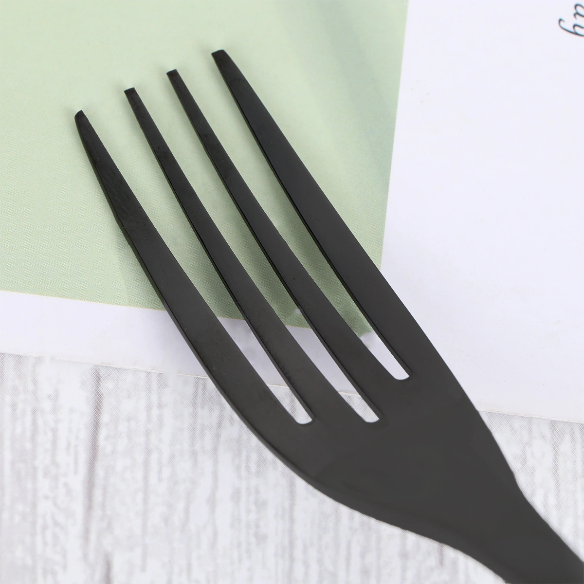 Stainless Steel Tableware Plating Titanium Mirror Surface Durable Simple Tableware for Home Hotel Store (Black Fork)