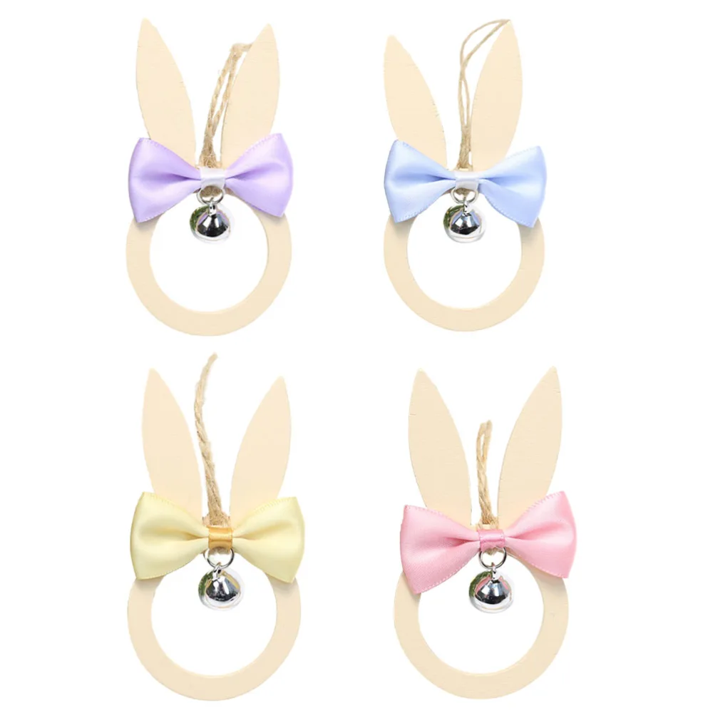 4pcs Easter Rabbit Pendants Creative Bell Rabbit Pendants Easter Scene Decors