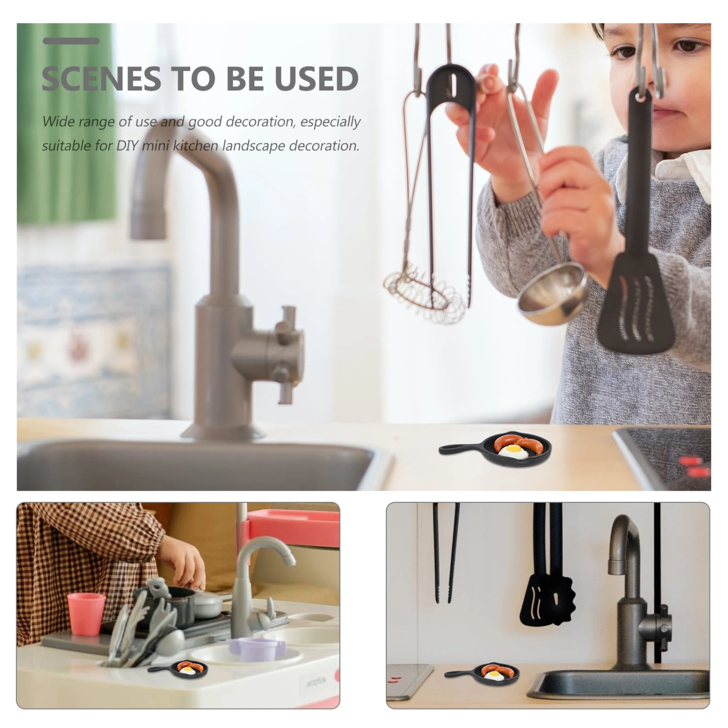 Miniature Iron Frying Pan Kitchen Scene Model Pan Imitation Cookware for Kids